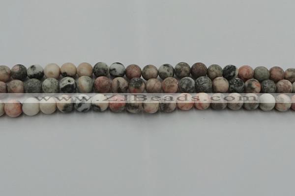 CZJ562 15.5 inches 8mm round matte pink zebra jasper beads