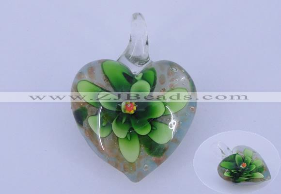 LP06 15*30*40mm heart inner flower lampwork glass pendants