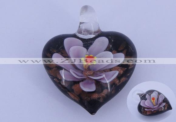 LP28 16*31*35mm heart inner flower lampwork glass pendants