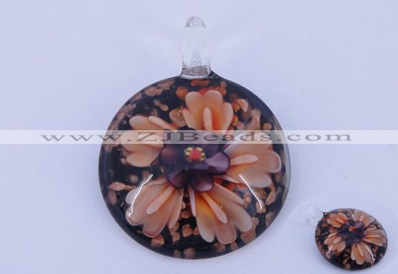 LP49 13*35*47mm flat round inner flower lampwork glass pendants