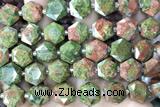 MIXE145 15 inches 12mm faceted hexagon unakite gemstone beads