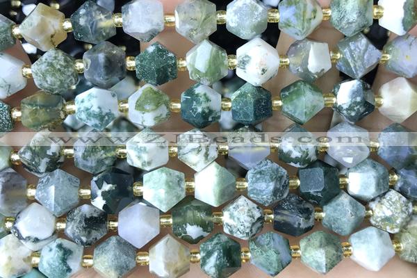 MIXE71 15 inches 10mm faceted moss agate gemstone beads