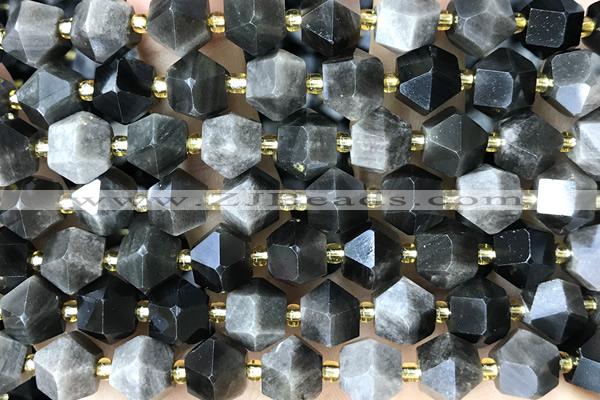 MIXE74 15 inches 10mm faceted black obsidian gemstone beads