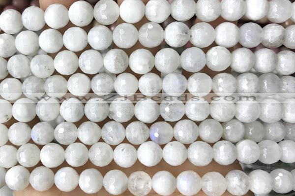 MOON21 14 inches 8mm faceted round white moonstone beads