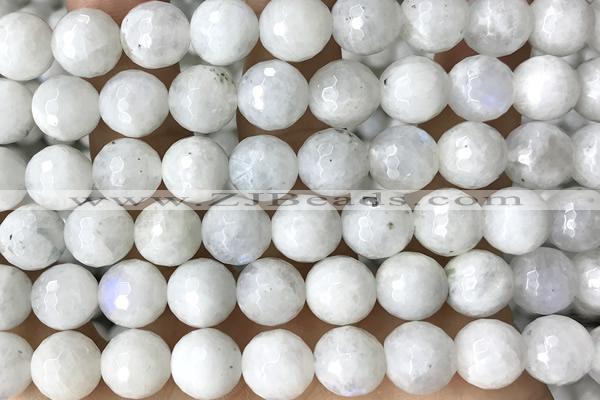 MOON22 14 inches 10mm faceted round white moonstone beads