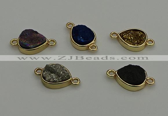 NGC5806 10*14mm flat teardrop plated druzy agate connectors