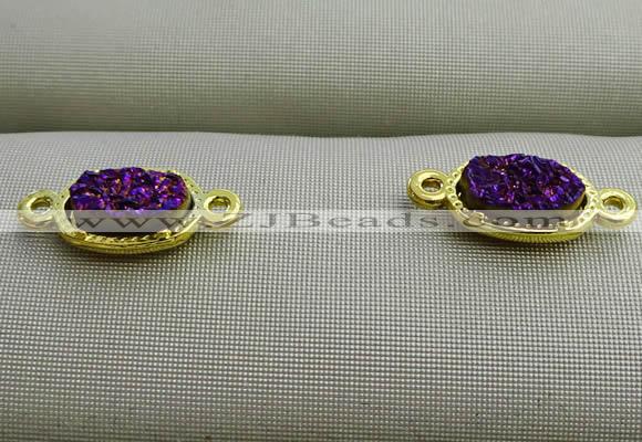 NGC6022 5*8mm oval plated druzy agate connectors wholesale