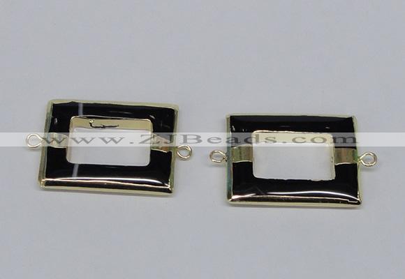 NGC872 30*40mm rectangle black agate gemstone connectors wholesale