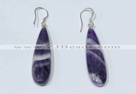 NGE410 10*35mm flat teardrop dogtooth amethyst earrings