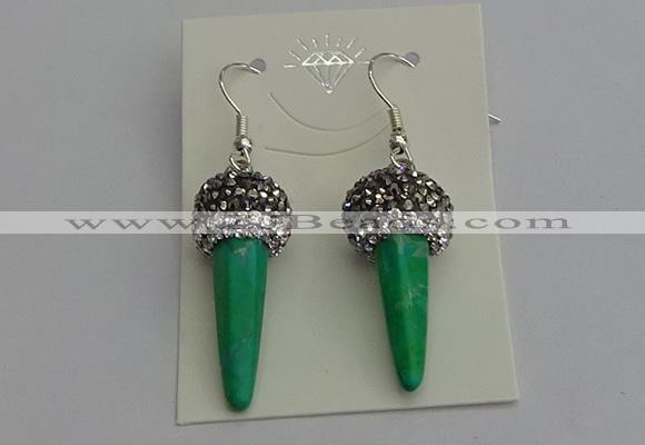 NGE5167 10*30mm faceted cone white howlite turquoise earrings