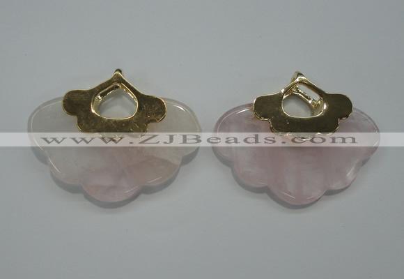 NGP1076 8*40*50mm rose quartz pendants with brass setting