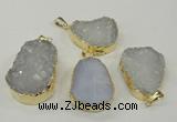 NGP1140 25*35mm - 40*45mm freeform druzy agate pendants with brass setting