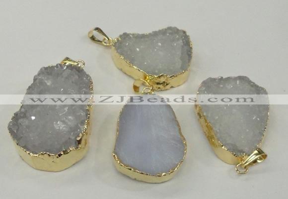 NGP1140 25*35mm - 40*45mm freeform druzy agate pendants with brass setting