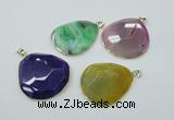 NGP1149 40*50mm - 50*55mm freeform druzy agate pendants with brass setting