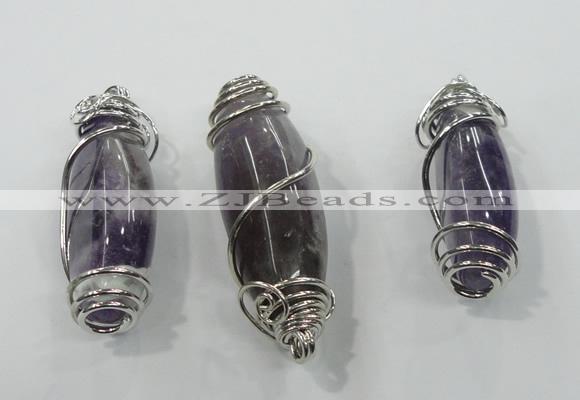 NGP1346 20*55mm - 22*60mm nuggets amethyst pendants with brass setting