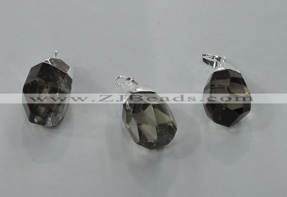 NGP1355 15*25mm - 18*30mm faceted nuggets smoky quartz pendants