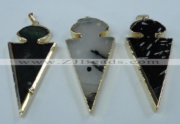 NGP1433 25*60mm - 30*65mm arrowhead agate pendants wholesale