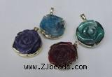 NGP1696 28*30mm - 30*32mm carved flower agate gemstone pendants