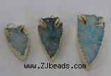 NGP1749 20*30mm - 25*50mm arrowhead druzy agate gemstone pendants