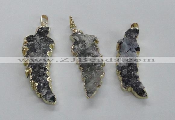 NGP1988 15*40mm - 20*50mm wing-shaped druzy agate pendants