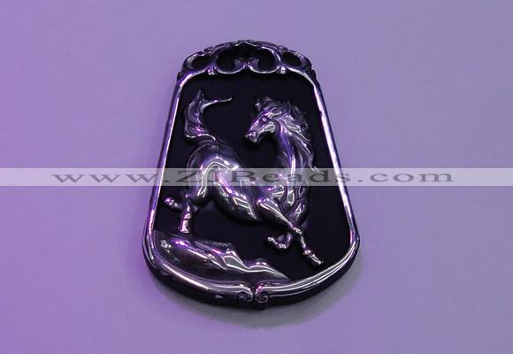 NGP2018 38*52mm carved silver plated matte black obsidian pendants