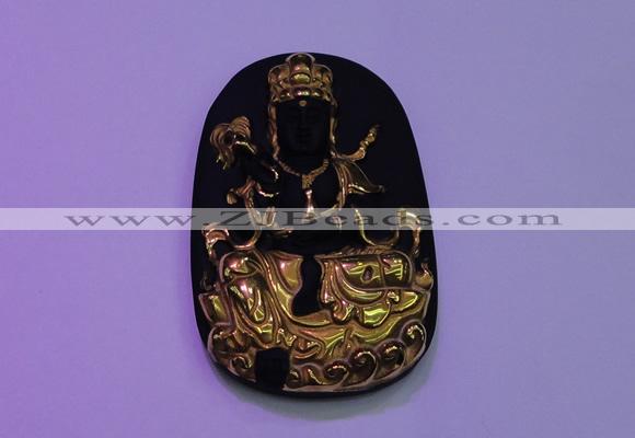 NGP2034 40*65mm carved gold plated matte black obsidian pendants