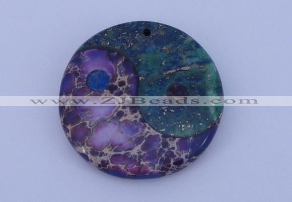 NGP206 6*40mm coin dyed imperial jasper & chrysocolla gemstone pendant