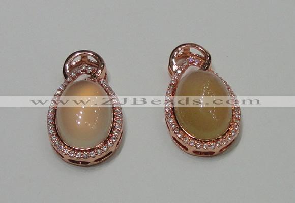 NGP2132 18*32mm agate gemstone pendants with crystal pave alloy settings