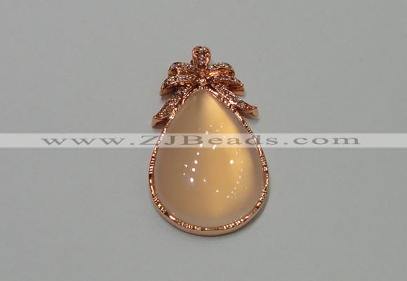 NGP2137 22*40mm agate gemstone pendants with crystal pave alloy settings