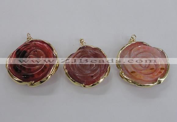 NGP2520 40mm - 45mm carved flower agate gemstone pendants