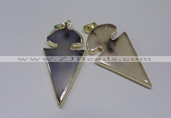 NGP2645 25*48mm - 28*54mm arrowhead agate pendants wholesale