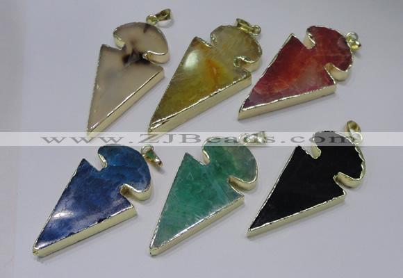 NGP2652 25*48mm - 28*54mm arrowhead agate pendants wholesale