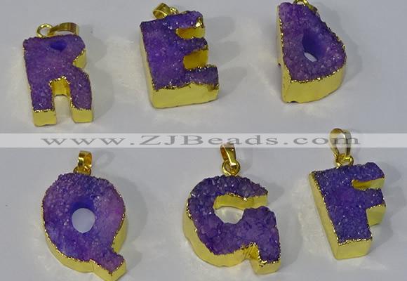 NGP3072 20*25mm - 25*30mm letter druzy agate pendants wholesale