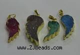 NGP3436 15*25mm - 18*35mm wing-shaped druzy agate gemstone pendants