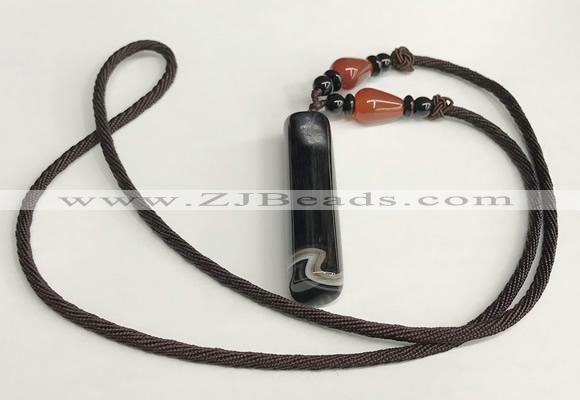 NGP5703 Agate tube pendant with nylon cord necklace