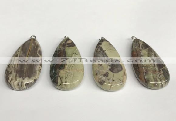 NGP5747 20*40mm flat teardrop rainforest agate pendants