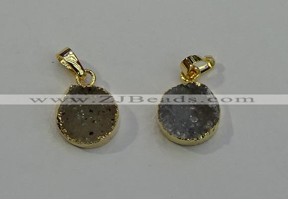 NGP6076 14mm - 15mm flat round druzy agate pendants