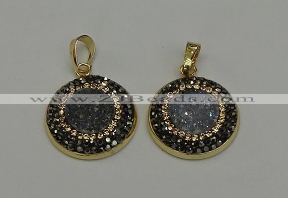 NGP6584 22mm - 22mm coin plated druzy agate gemstone pendants