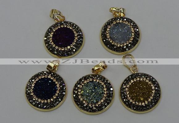 NGP6590 22mm - 22mm coin plated druzy agate gemstone pendants