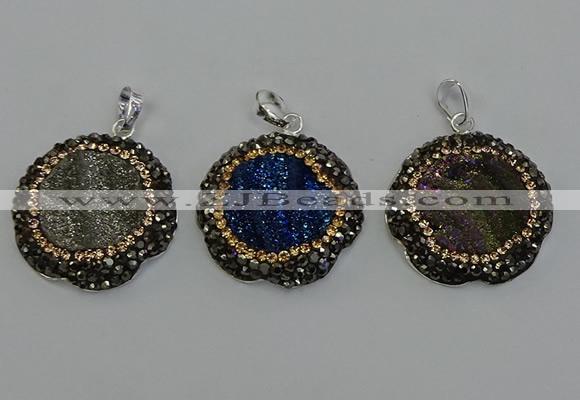 NGP6598 28mm - 30mm flower plated druzy agate gemstone pendants