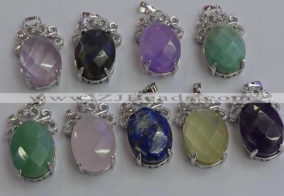 NGP6645 18*25mm faceted oval mixed gemstone pendants wholesale