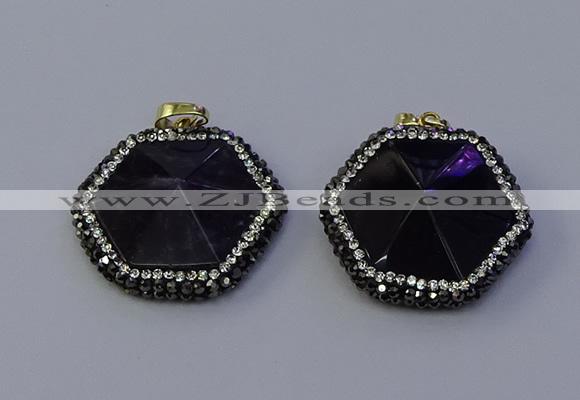 NGP7116 30*30mm hexagon amethyst gemstone pendants wholesale