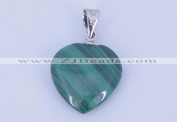 NGP727 15*15mm heart natural malachite with 18KGP gemstone pendant