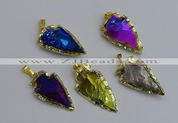 NGP7415 22*30mm - 25*40mm arrowhead plated obsidian pendants