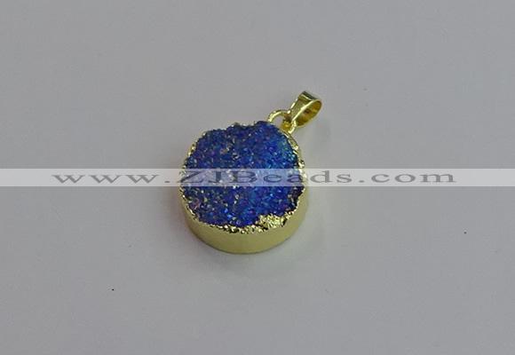 NGP7462 20mm coin plated druzy agate gemstone pendants