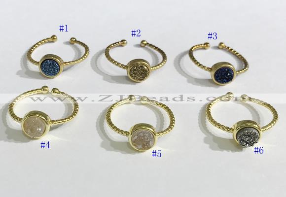 NGR1114 8mm coin  druzy agate gemstone rings wholesale