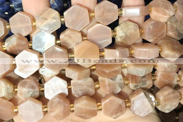 NUGG126 15 inches 14mm hexagon moonstone gemstone beads