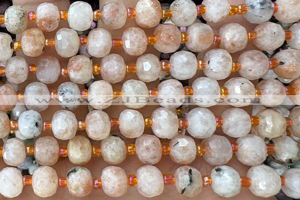 ROND213 15 inches 6*8mm faceted rondelle sunstone gemstone beads