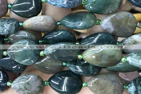 TEAR33 15 inches 13*18mm flat teardrop moss agate beads