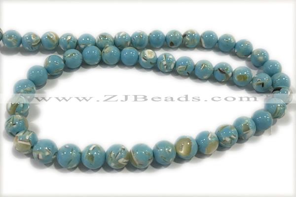 TURQ11 15 inches 4mm round synthetic turquoise with shelled beads